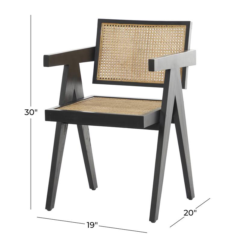 Teak Wood Handmade Accent Chair with Woven Cane Seat - Black or Brown - Roche River Decor