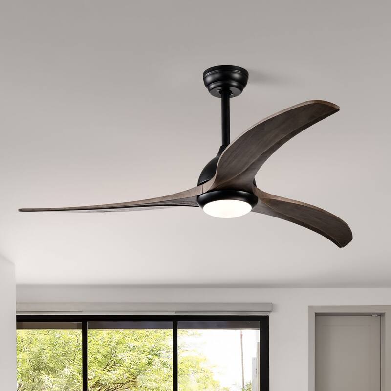 Oaks Aura 52-inch Modern Industrial Ceiling Fan With Light, 6-Speed Reversible Farmhouse Wood Ceiling Fan Light With Remote - Matte Black