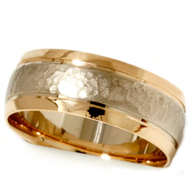 Gold 8mm Hammered Two Tone Comfort Fit Wedding Band New