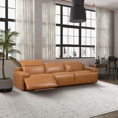 Primrose Modern Genuine Leather Triple Power Reclining Sofa