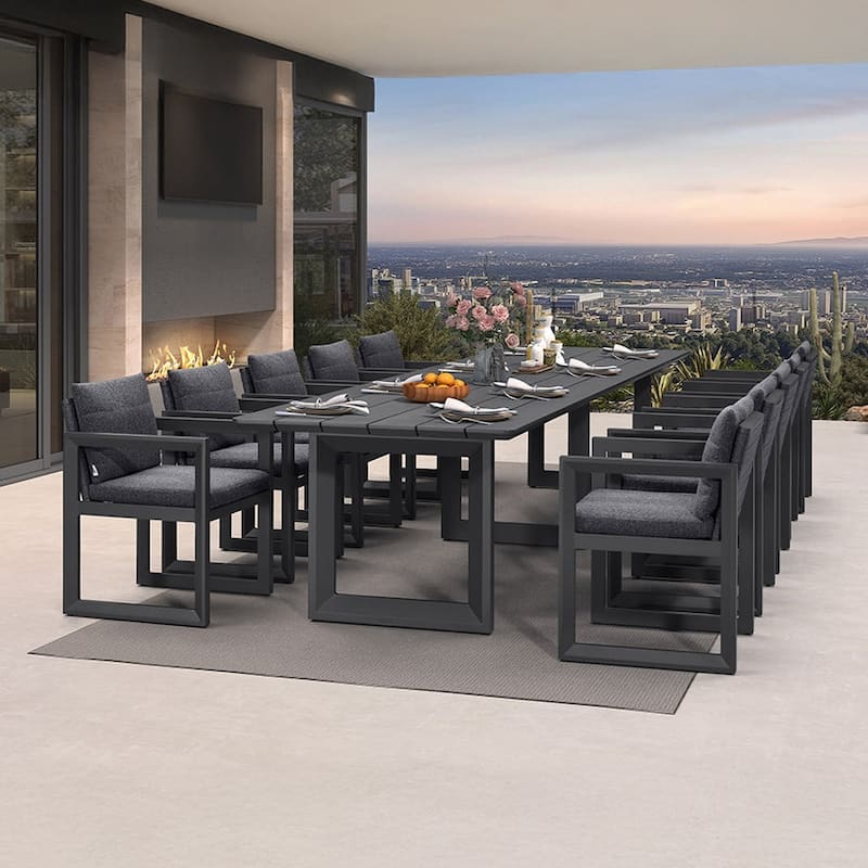 PURPLE LEAF Caesar Outdoor Dining Set Aluminum Luxury Patio Furniture with Olifen Removable Thick Cushion and Pillow-Grey - N/A - 11-Piece（400）