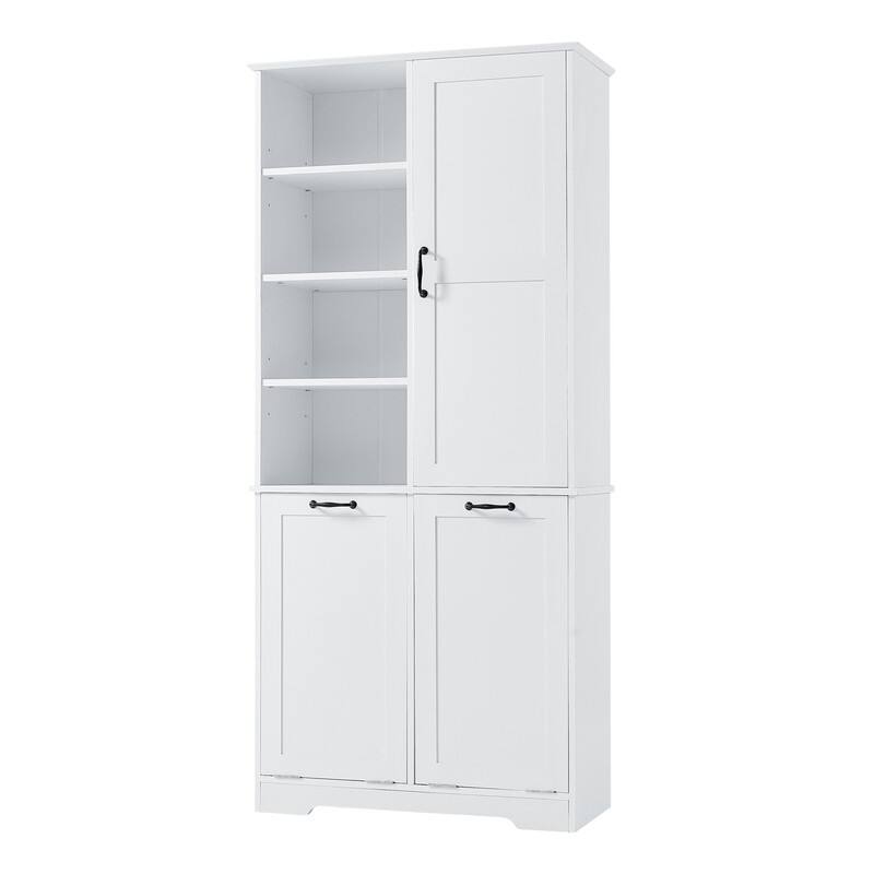 Free Standing Bathroom Storage Cabinet with Tilt-Out Laundry Baskets, Tall Cabinet with Adjustable Shelf