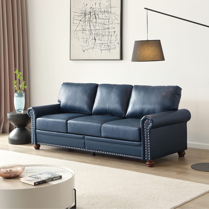 Roomfitters 81" Modern 3-Seater Sofa with Nailhead Trim, Comfortable Upholstered Triple Couch with Rolled Arms