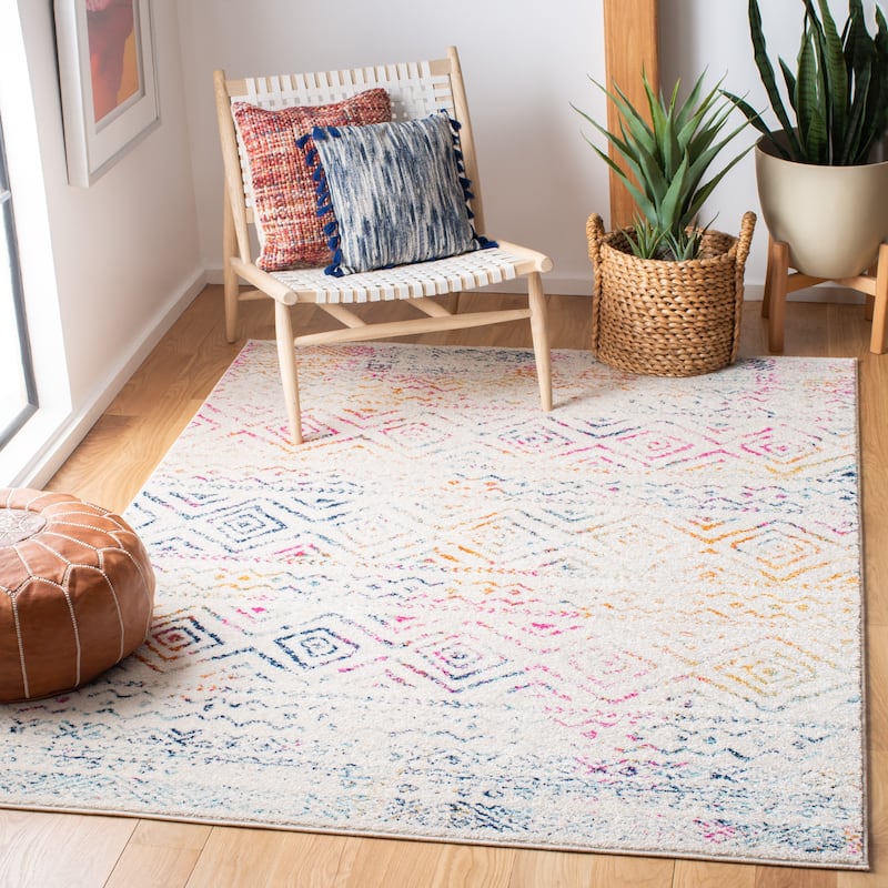 SAFAVIEH Tulum Vassilia Moroccan Boho Distressed Rug - 9' x 12' - Ivory/Fuchsia