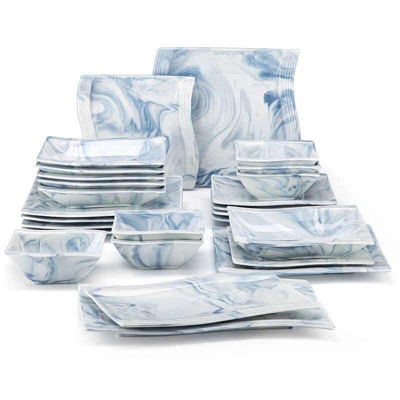 MALACASA Flora Porcelain Wavy Modern Dinnerware Set (Service for 6) - Blue - 26 Piece