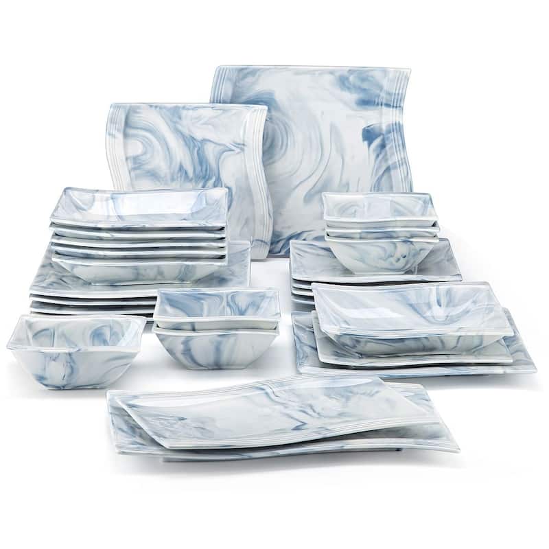 MALACASA Flora Wavy Modern Porcelain Dinnerware Set (Service for 6) - Blue - 26 Piece