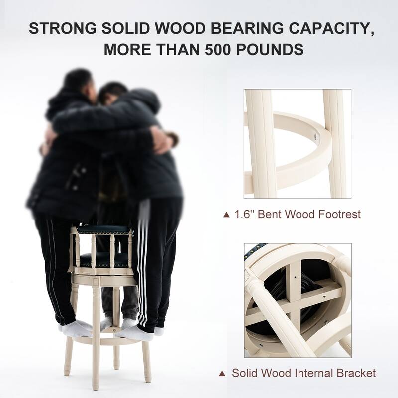 29.5" Leather Bar Stool with Wooden Frame, White