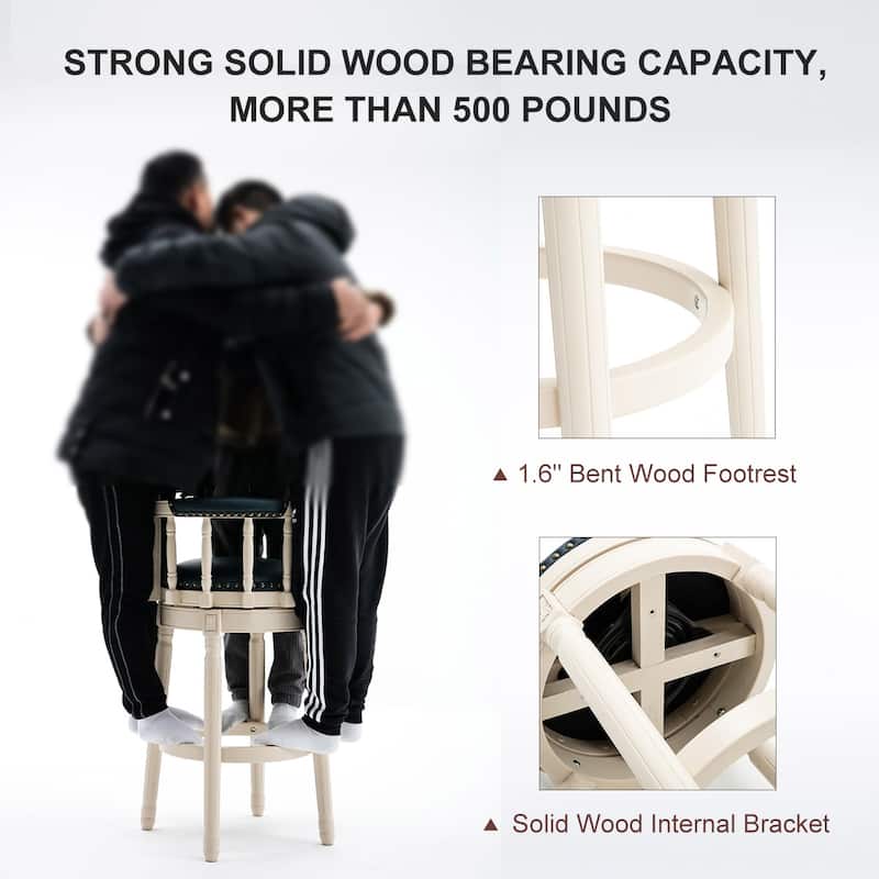 Cow Print Leather Swivel Bar Stool with Back, Wooden Frame & 360-Degree Spin, White & Blue