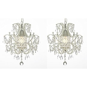 SET OF 2 ! Wrought Iron and Crystal White Chandelier Pendant