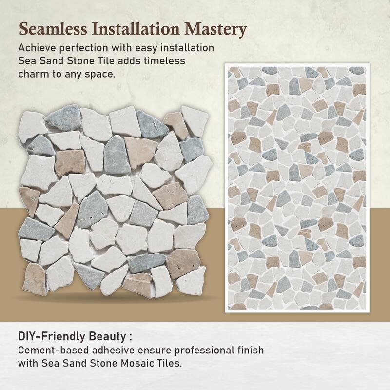 Sea Sand Random Marble Mosaic, Back Splash Tiles for Kitchen Walls, Shower and Bathroom Floors 11.4" X 11.4" (4.5 Sqft per case)