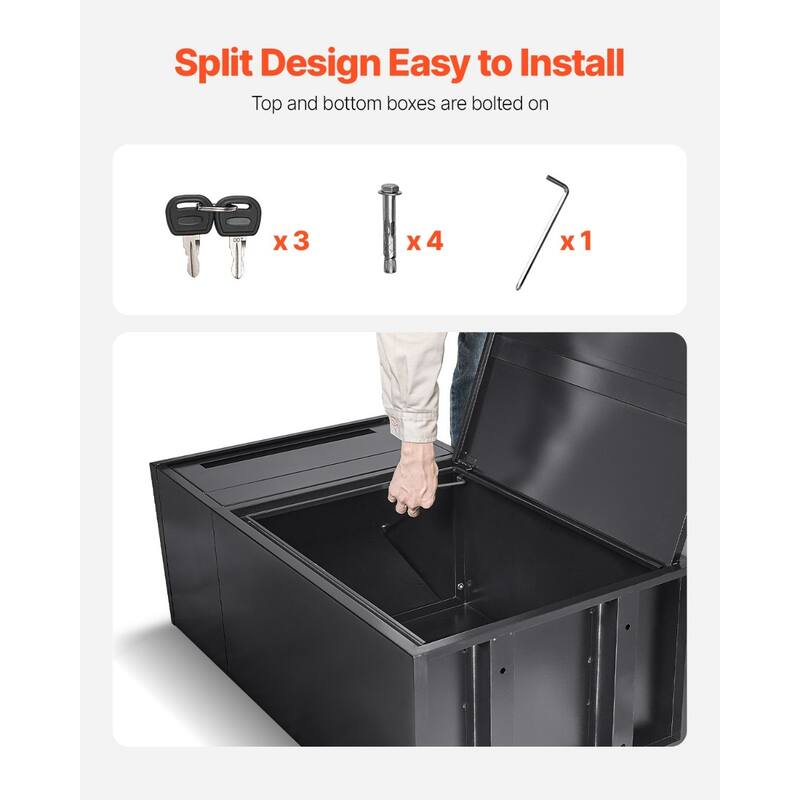 Black Galvanized Steel Parcel Delivery Box with Anti-Theft Design and Weatherproof Finish - 19.7 x 12.8 x 35.8 in