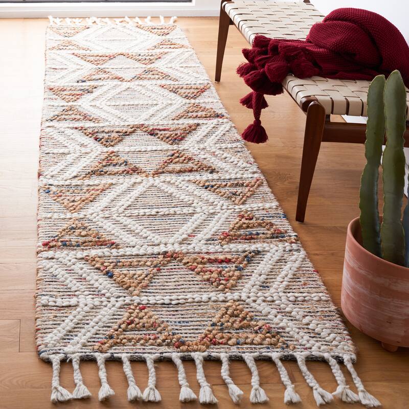 SAFAVIEH Handmade Natura Narine Boho Jute & Wool Braided - 2' 3" x 9' - Ivory/Red - Runner