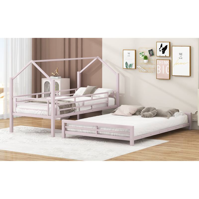 Metal House Bunk Bed, Twin over Full, Easy to Assemble, Suitable for living room, bedroom