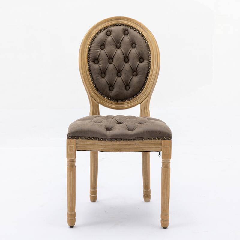 French Style Solid Wood Frame Antique Painting Linen Fabric Back Dining Chair