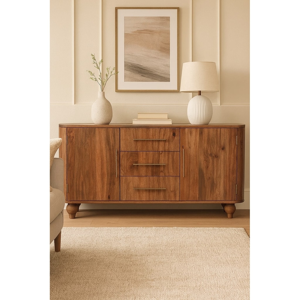 Artisan Furniture Solid Wood Montara Sideboard, Golden Teak, 2-Doors, 3-Drawers