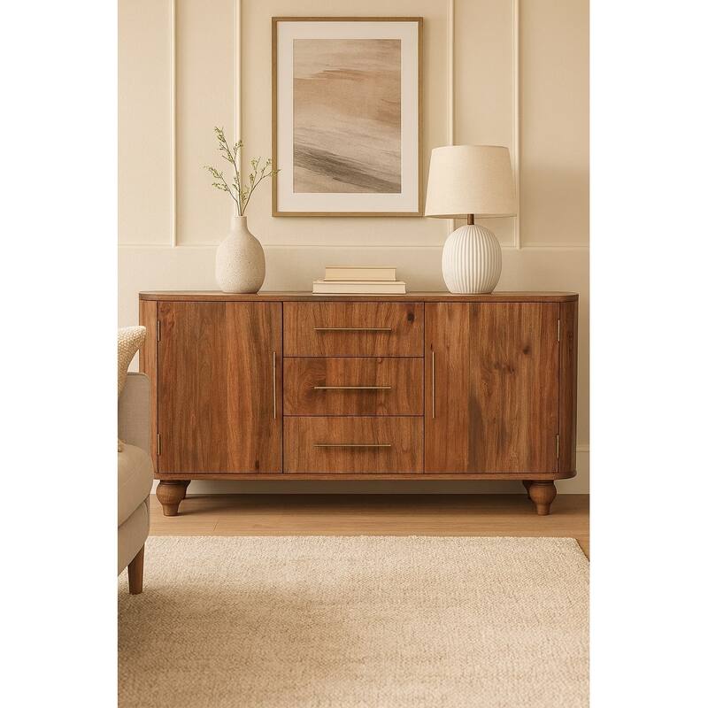 Artisan Furniture Solid Wood Montara Sideboard, Golden Teak, 2-Doors, 3-Drawers - gold