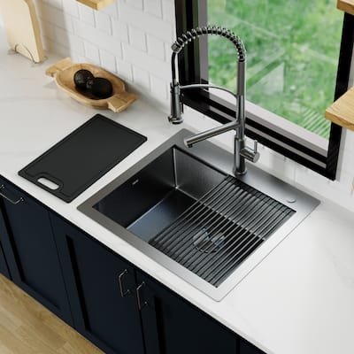 Matrix 25" Top Mount Workstation 16 Gauge Single Bowl Stainless Steel Kitchen Sink with Accessories
