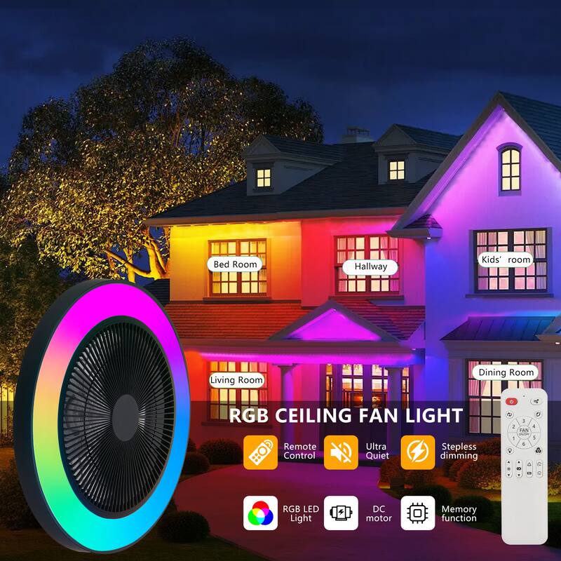 RGB Ceiling Fan Lights, Modern Flush Mount Ceiling Fan, 6-Speed Reversible DC Motor Ceiling Fan