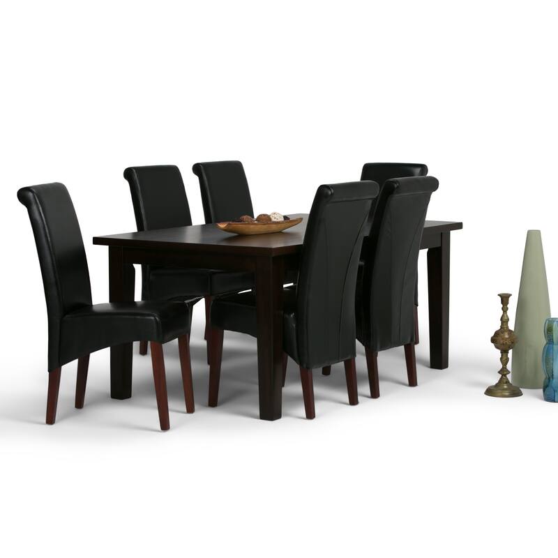 WYNDENHALL Franklin Transitional 7 Pc Dining Set with 6 Upholstered Dining Chairs and 66 inch Wide Table
