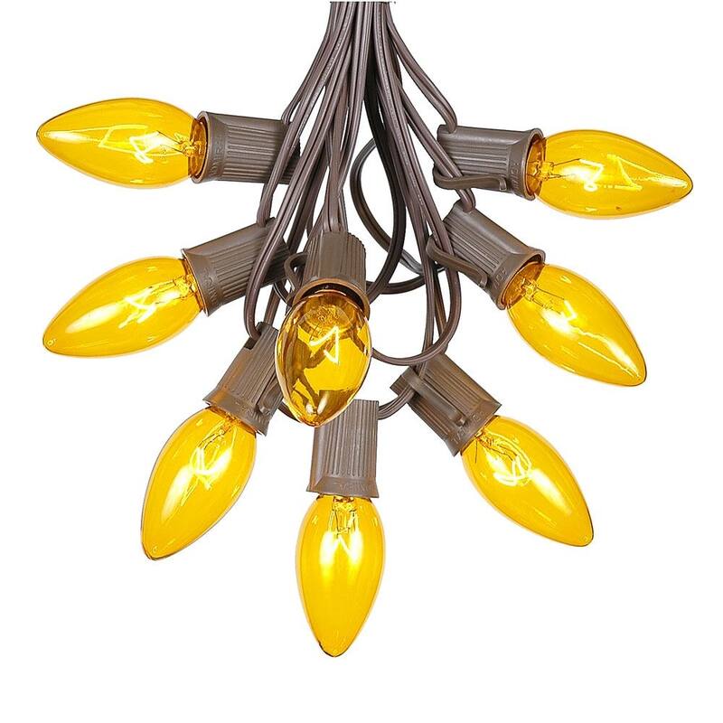 100 Foot C9 Christmas Light Set, Hanging Patio String Lights, Brown Wire