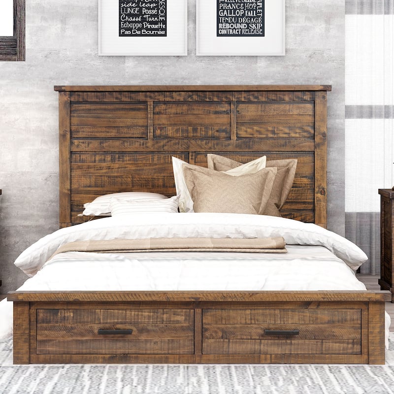 Rustic Reclaimed Solid Wood Farmhouse Storage Queen Bed Reclaimed Pine