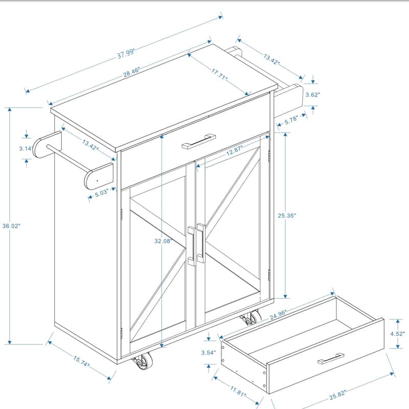 Kitchen Island Rolling Cart with Adjustable Shelves and Towel Rack