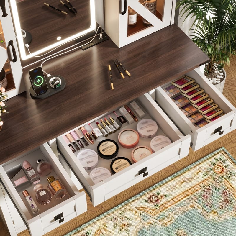 Vanity Dresser with Mirror and Stool Set Storage Drawers Luxury Furniture