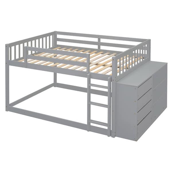 slide 2 of 53, Full Bunk Bed with Storage and Shelves, Durable Wood Frame Grey - Full