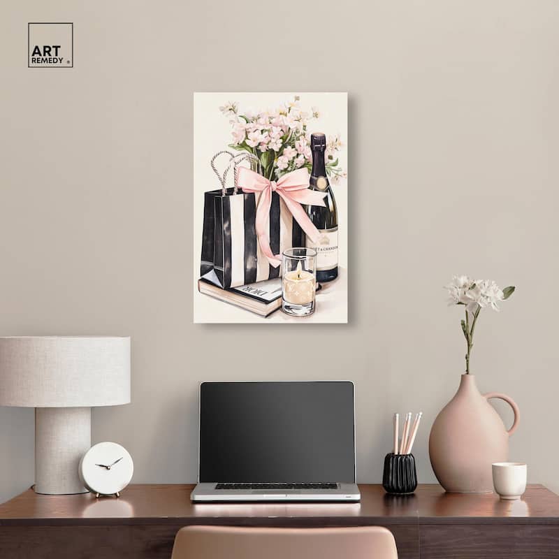 Shopping Bag and Some Drinks Canvas by Art Remedy, Gallery Wrapped