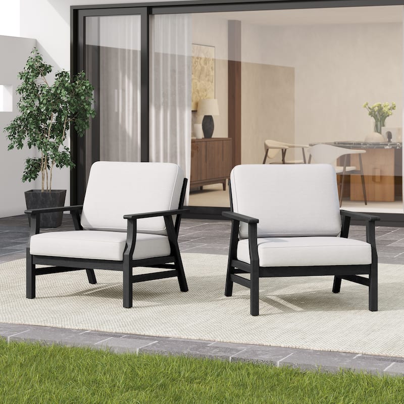 2 Set Outdoor Club Chairs with Cushions Teak Wood Patio Chairs