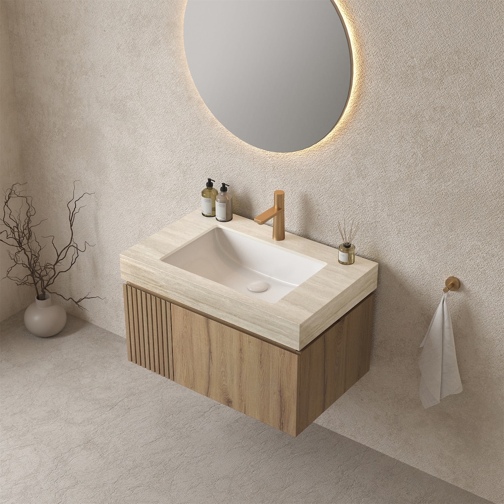 30" White Oak Cabinet only, NO Basin and Top, NO Faucet and Sink Cover