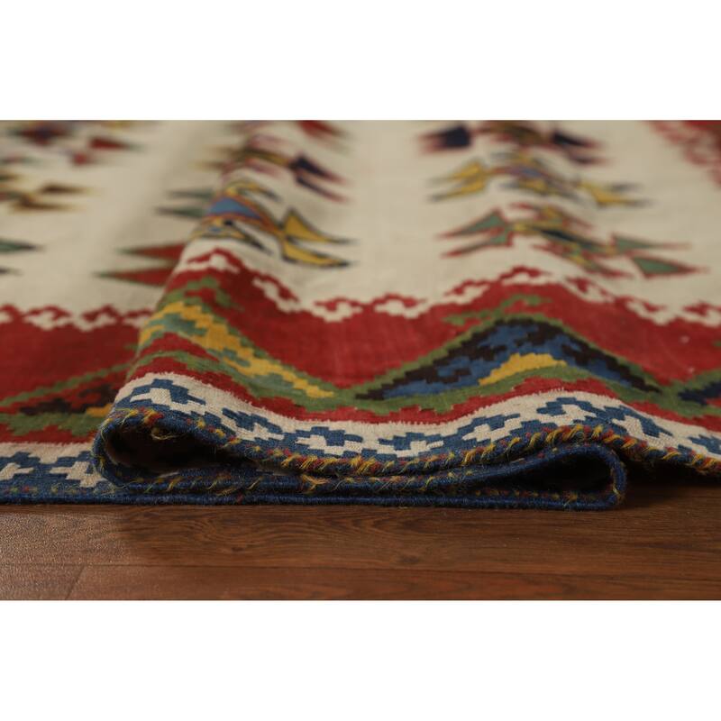 Hand Woven Oriental 100% Wool Carpet Southwestern Geometric Beige & Ivories Kilim Area Rug - 7' 11'' X 5' 0''