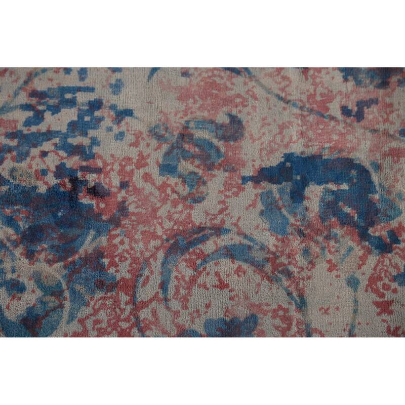 All-Over Floral Abstract Indian Area Rug Handmade Wool Carpet - 6'5"x 9'4"