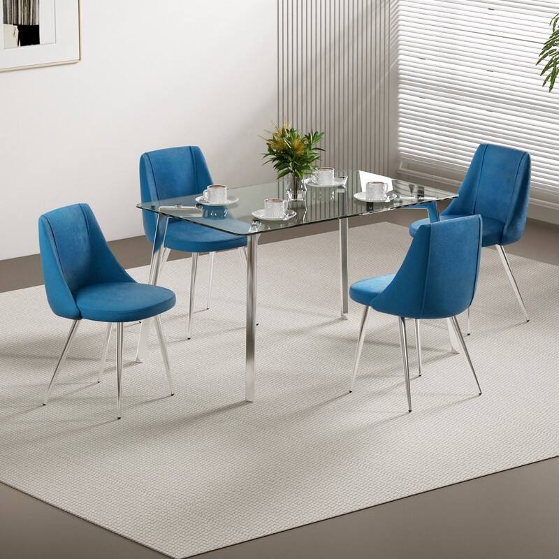 Modern/Simple Velvet Fabric Dining Chairs with Chrome Metal Legs Set of 4