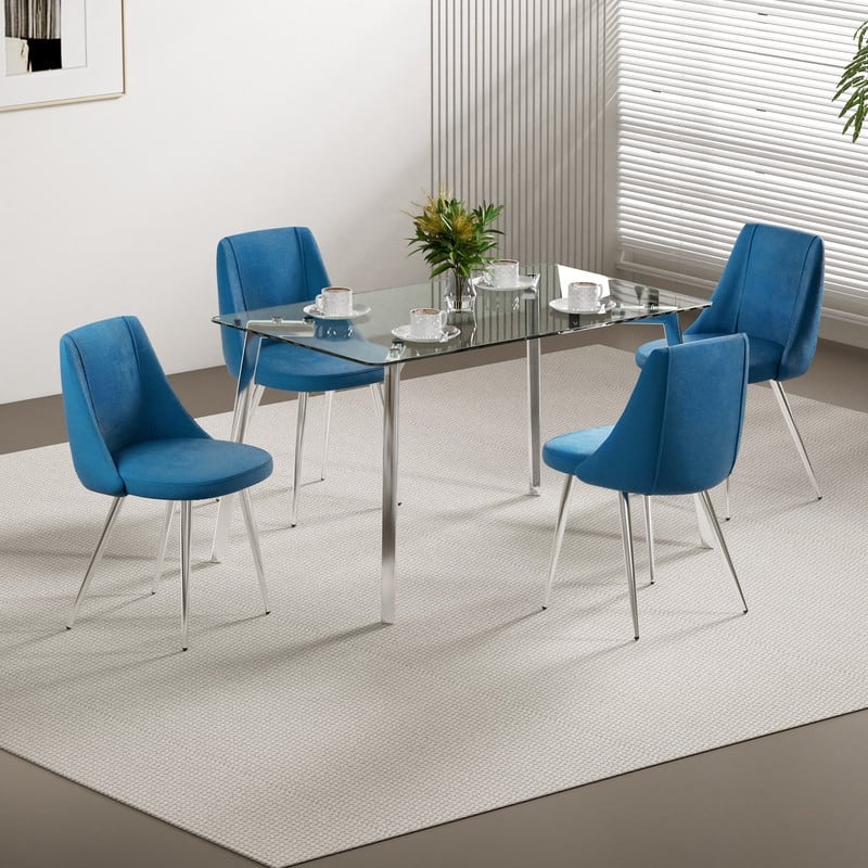 Modern/Simple Velvet Fabric Dining Chairs with Chrome Metal Legs Set of 4