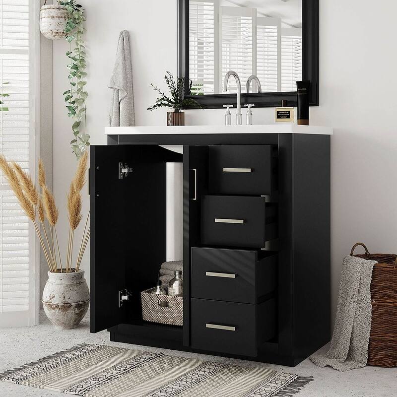 30'' Modern Freestanding Bathroom Vanity with Top Sink , Solid Wood Frame