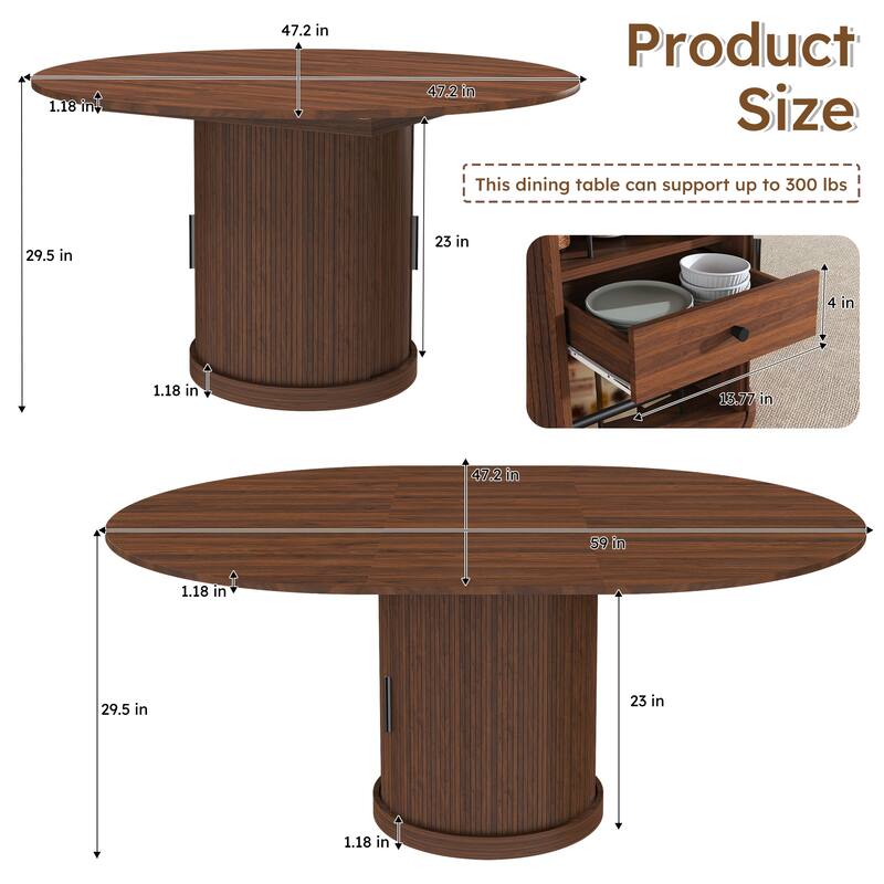 Dining Table with 2-Tier Storage for 4-6, Extendable Home Office Table, Kitchen Table with Drawer