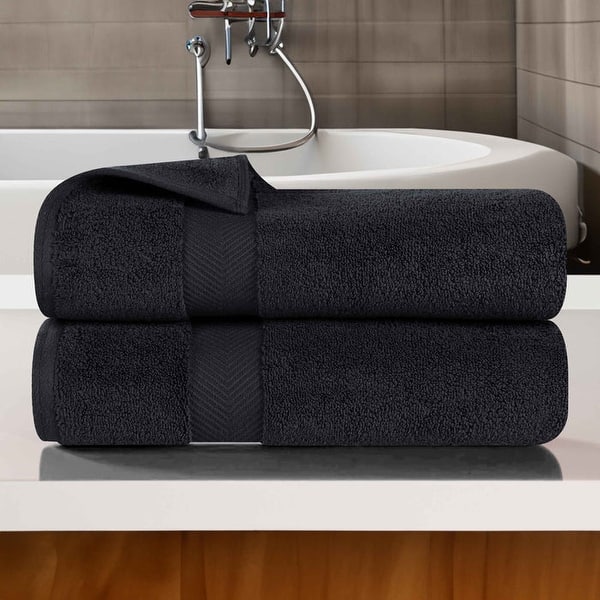 Superior Absorbent Zero Twist Cotton Bath Towel (Set of 2) - Black