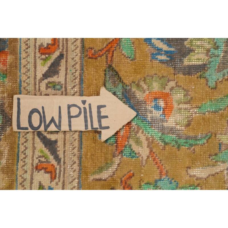 Hand Knotted Oriental 100% Wool Carpet Traditional Floral Yellow & Gold Tabriz Area Rug - 12' 7'' X 9' 7''