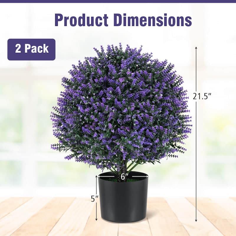 Costway 2 Pack Artificial Lavender Topiary Ball Tree Faux Shrub Bushes - Green & Purple & Black - See Details