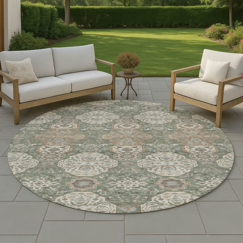 Machine Washable Indoor/ Outdoor Global Budden Chantille Rug - Basil - 8' x 8'