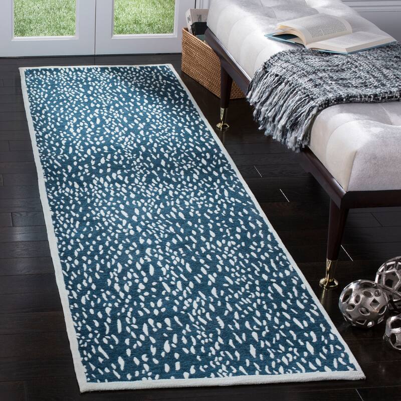 SAFAVIEH Handmade Marbella Goril Modern Polyester Rug - 2'3" x 8' Runner - Blue/Ivory