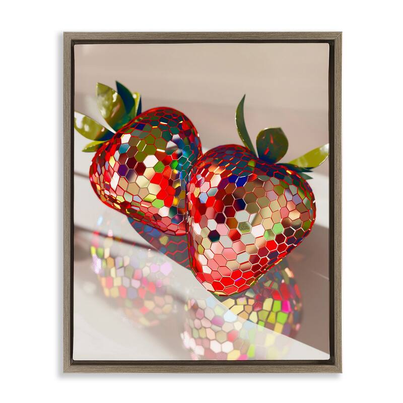 Stupell Reflecting Disco Strawberries Framed Floater Canvas Wall Art Design By Arlington Prints - 25 x 31 - Brown