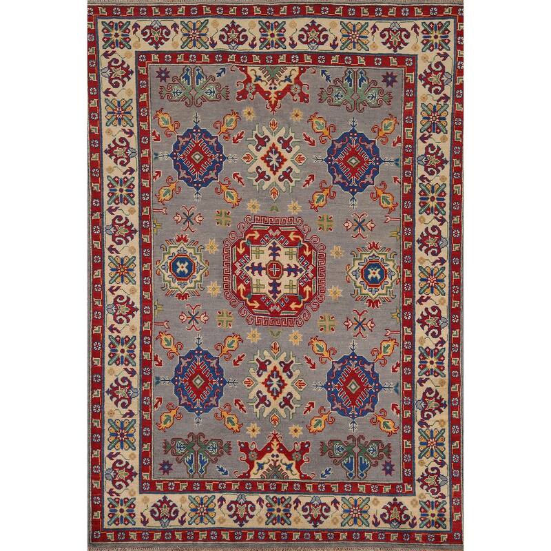 Grey Kazak Oriental Area Rug Handmade Traditional Wool Carpet - 4'10" x 6'9"