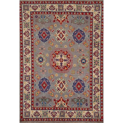 Grey Kazak Oriental Area Rug Handmade Traditional Wool Carpet - 4'10" x 6'9"