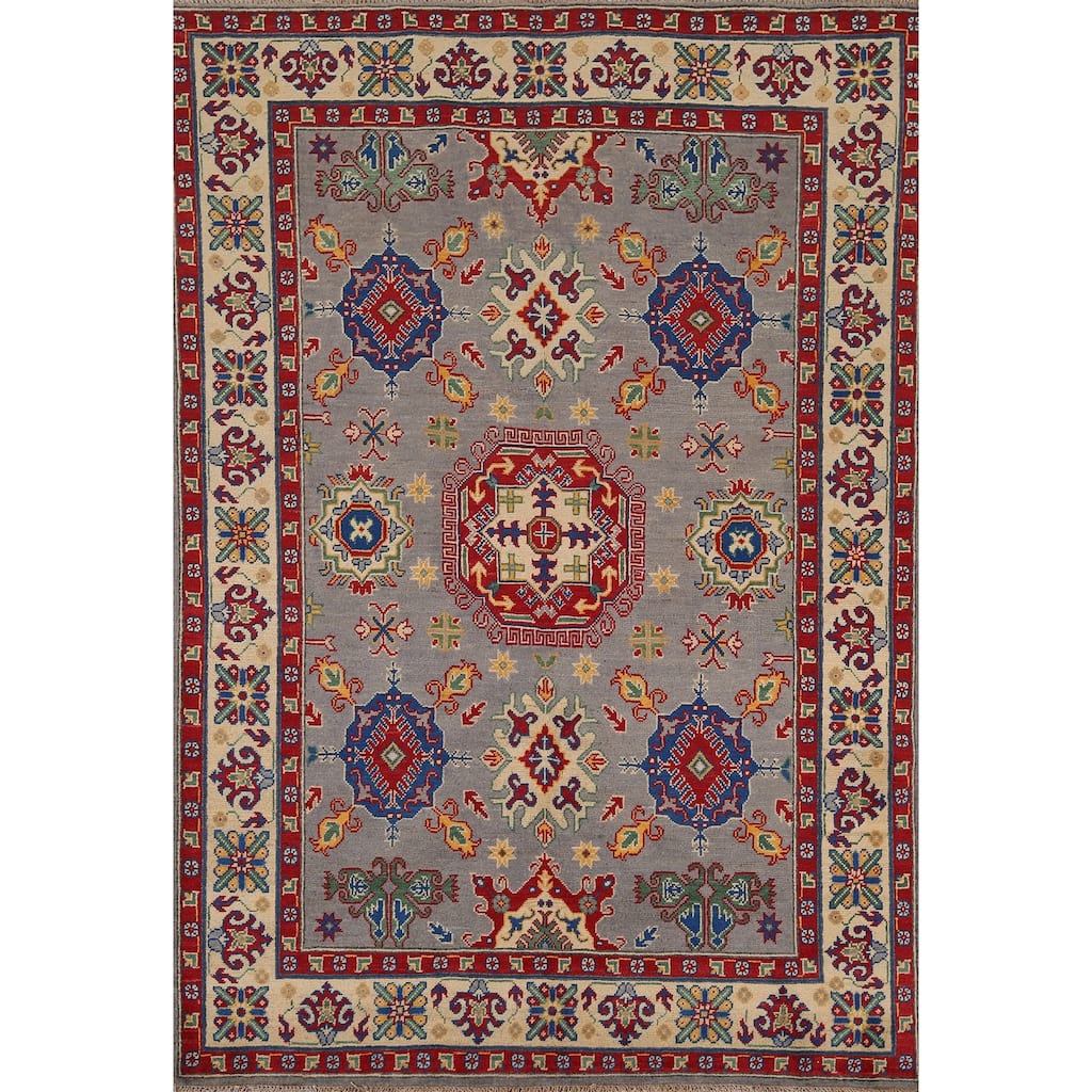 Grey Kazak Oriental Area Rug Handmade Traditional Wool Carpet - 4'10" x 6'9"