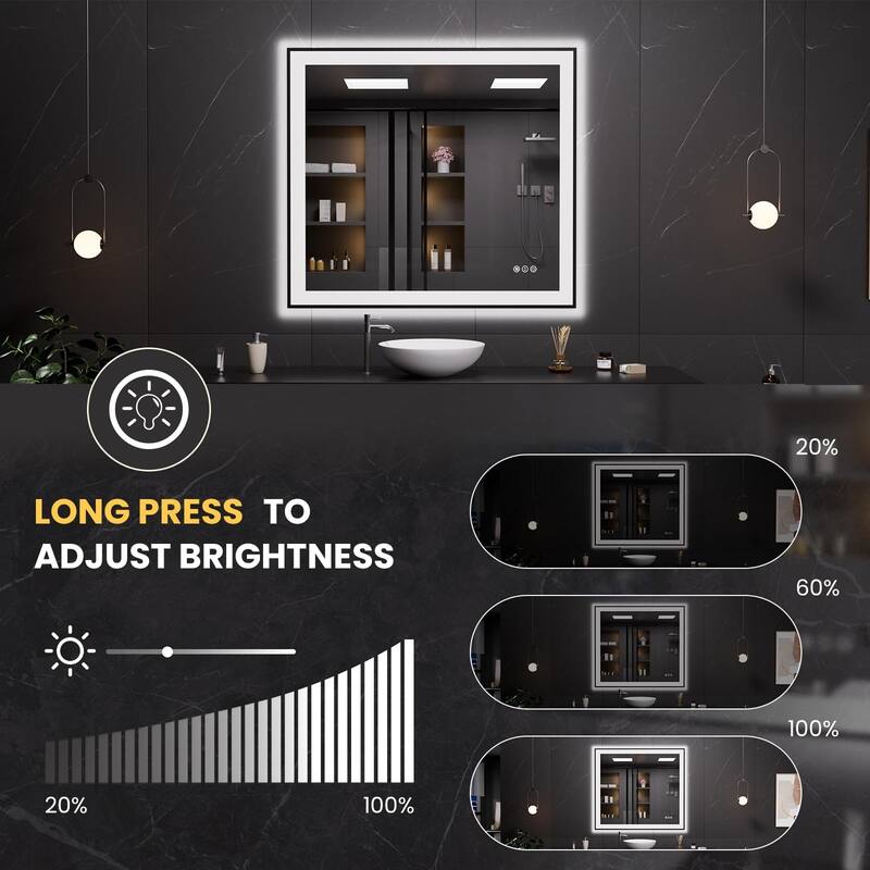 36x36 Inch Frameless LED Bathroom Mirror,Smart Mirror