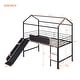 preview thumbnail 6 of 31, Metal House Bed Twin Size Loft Bed for Kids with Slide, Blackboard, Ladder Mosquito Net Brackets and Roof, Fun Platform Bed