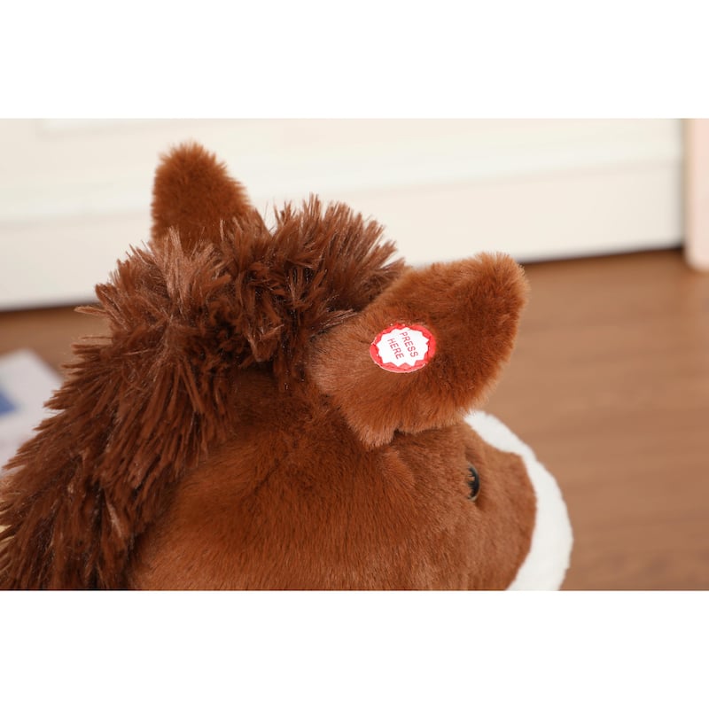 Kids Ride-On Rocking Horse Toy with Lullaby Song, Rocking Toy with Hand Puppets & Safety Belt