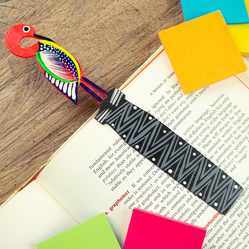 Novica Handmade Reading Flamingo Wood Bookmark